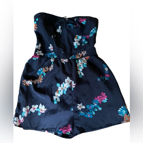 American Eagle Womens Y2K  Romper Blue Floral Strapless Pockets Size 0 - Picture 4 of 11